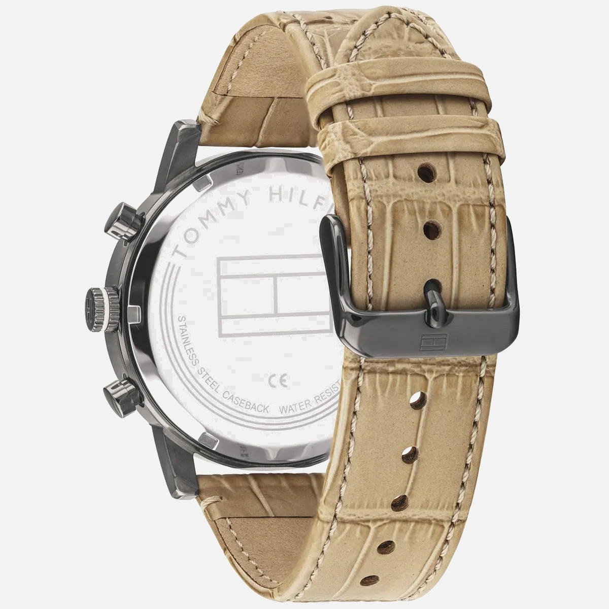 Tommy Hilfiger Kane herreur med beige læderrem og krokomønster