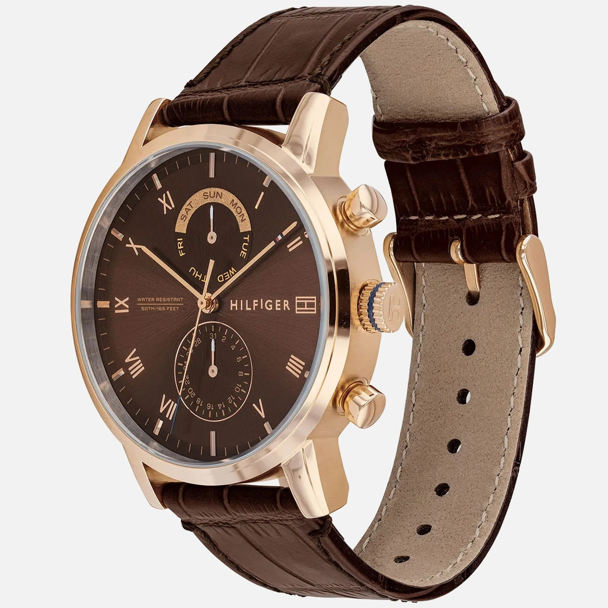 Tommy Hilfiger Kane herreur med brun skive og brun læderrem