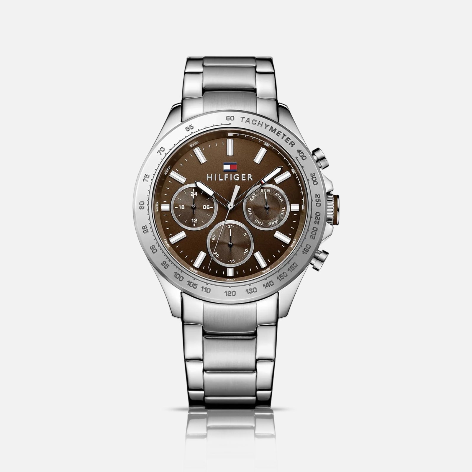 Tommy Hilfiger Hudson herreur med brun urskive og stållænke