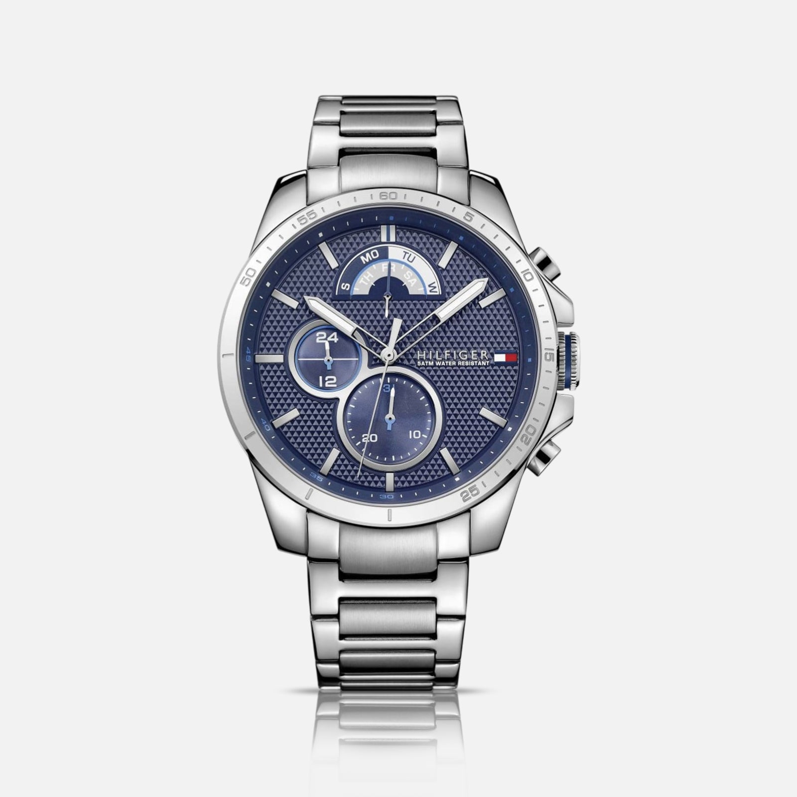 Tommy Hilfiger Decker herreur med blå urskive og stållænke