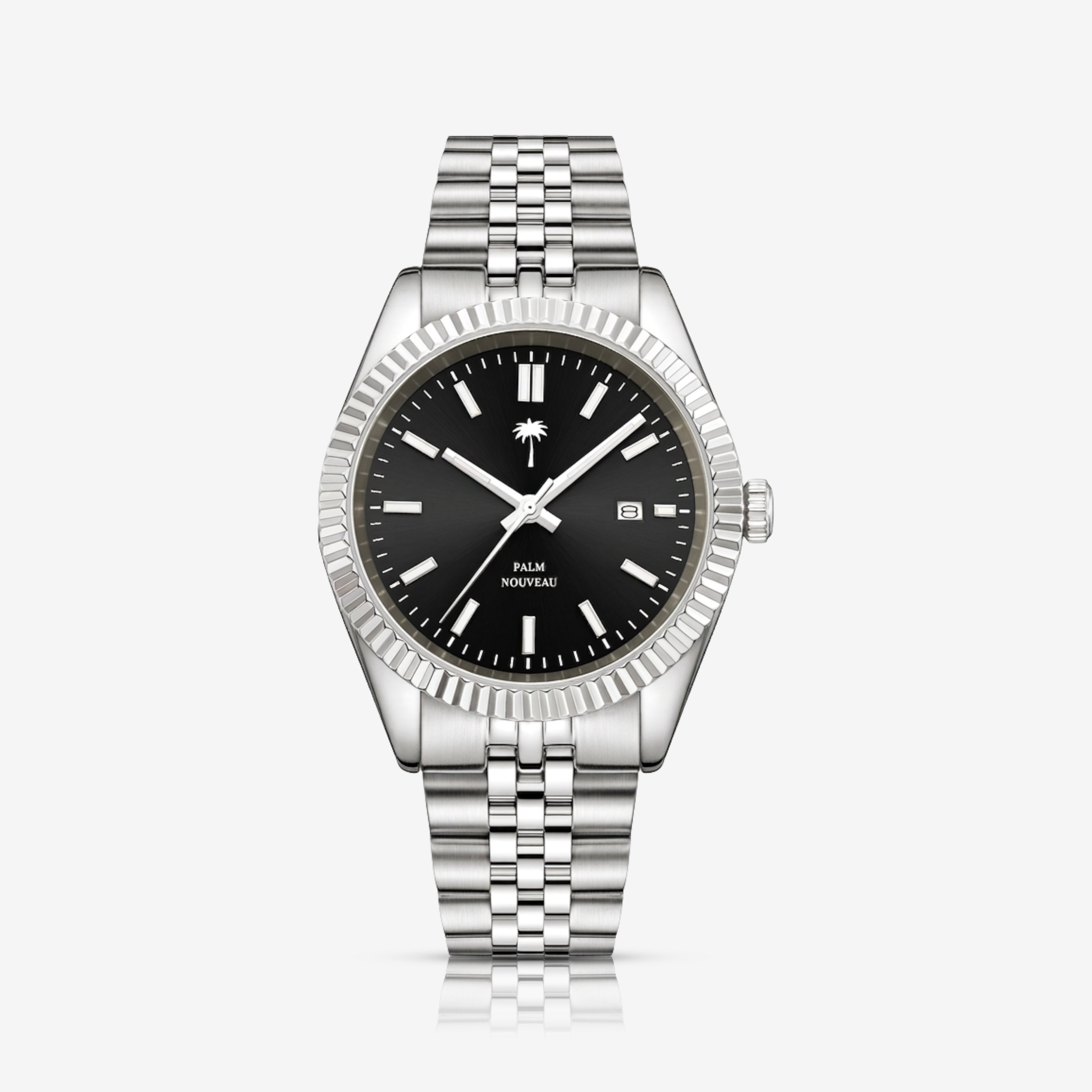 Palm Nouveau ur med sort skiveblack dial og sølvfarvet stål armbånd