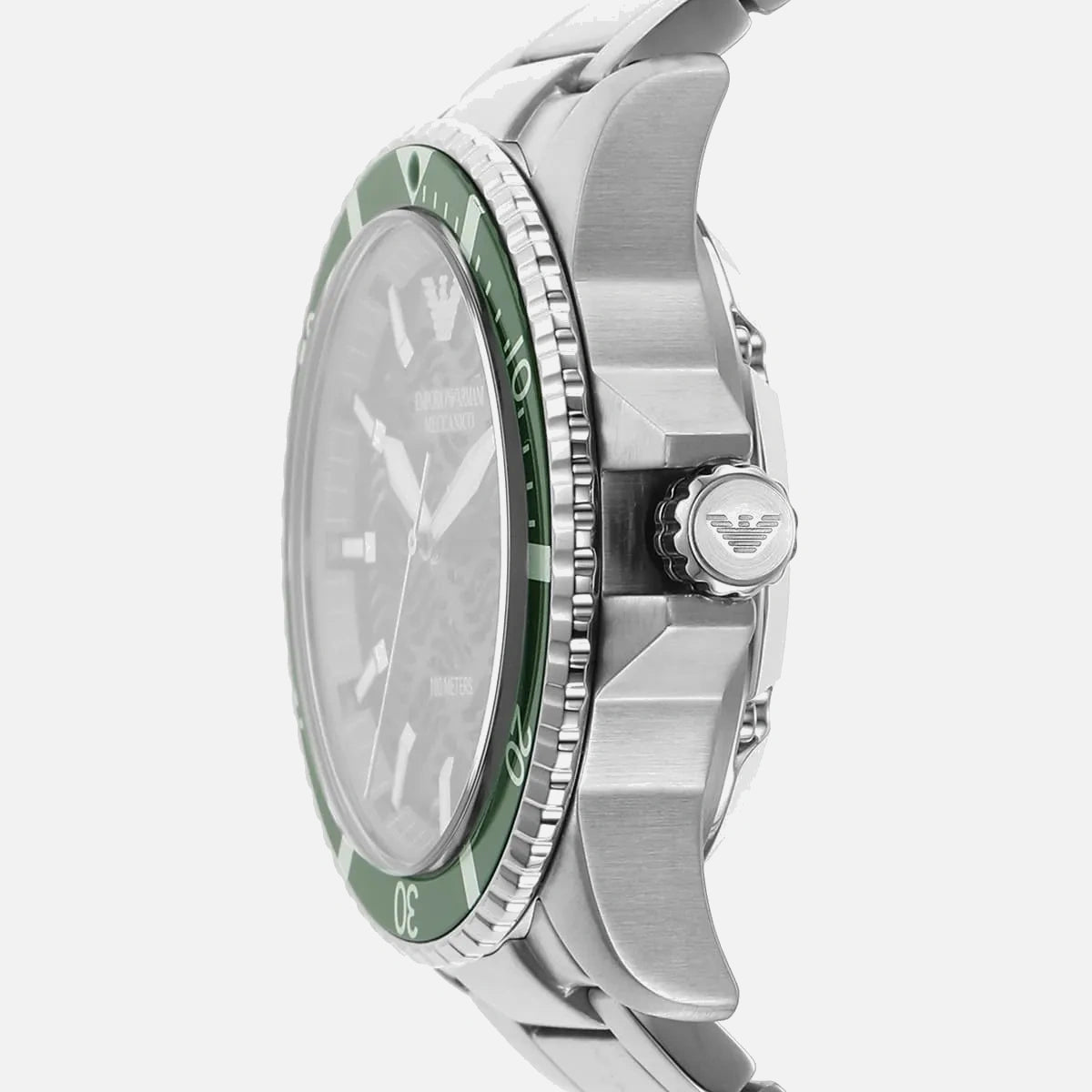 Emporio Armani armbåndsur med grøn bezel og stållænke