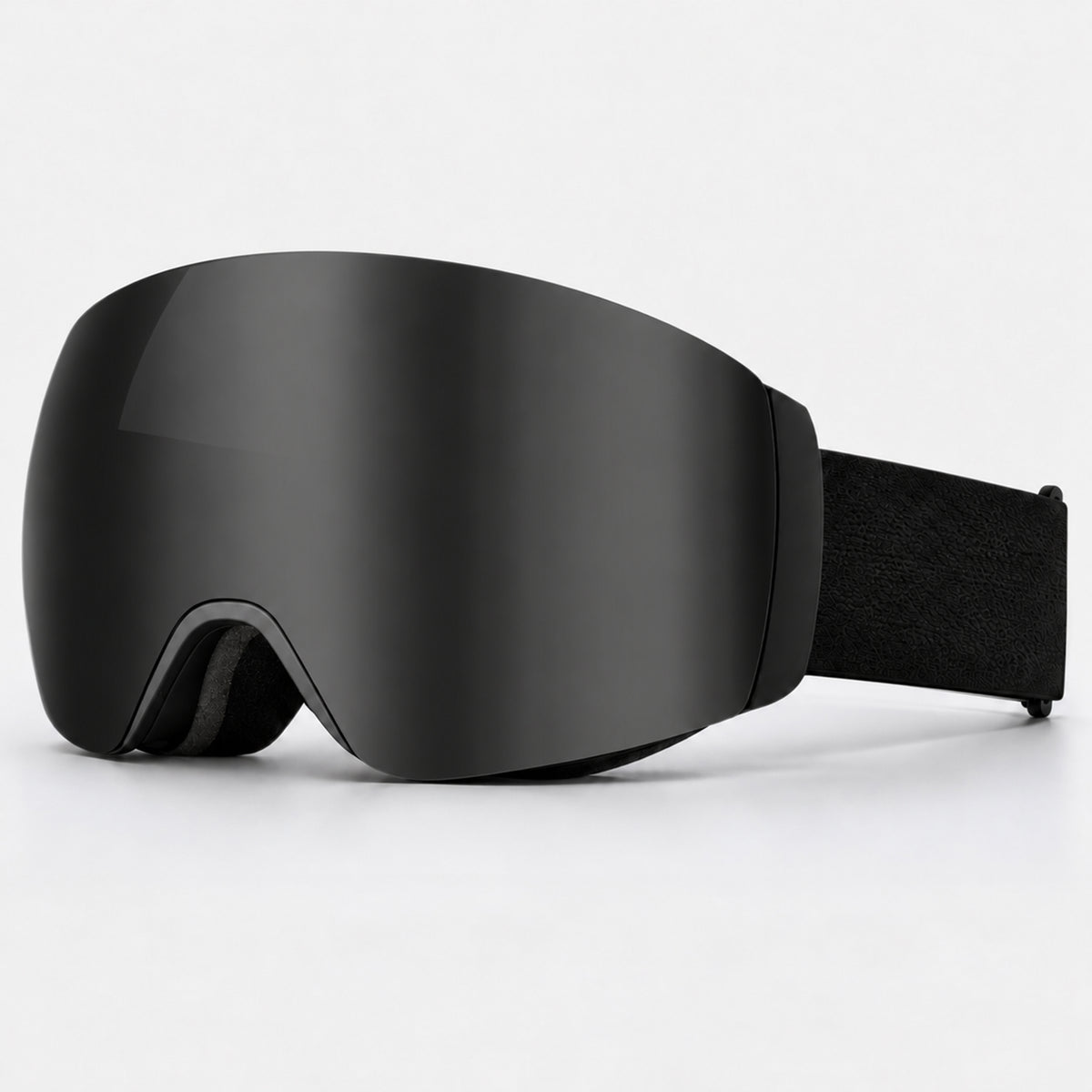 Sort skibrille med spejllinse og sort elastisk strop