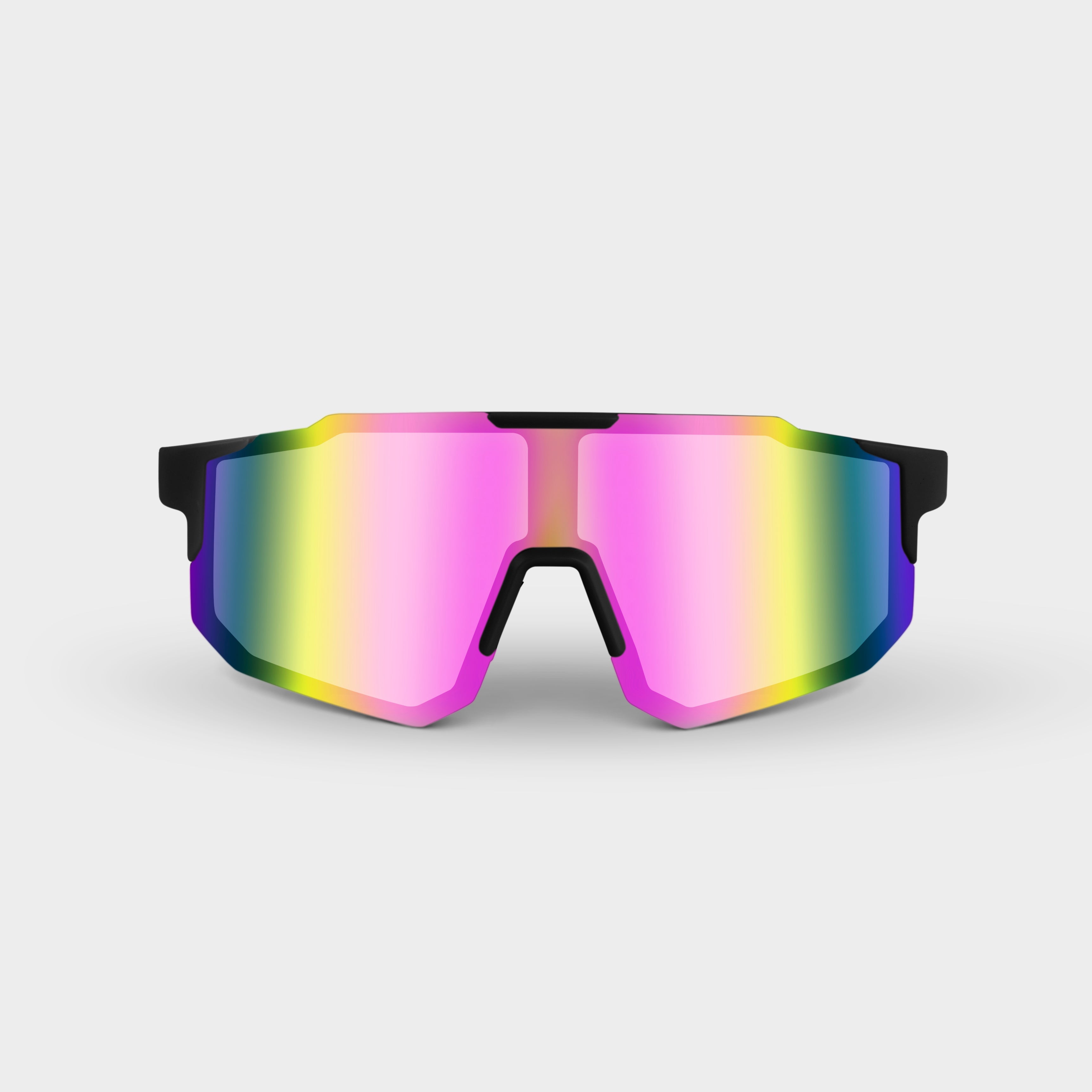 Atlithé Noire Blush solbriller med regnbuefarvet spejlglas og sort stel