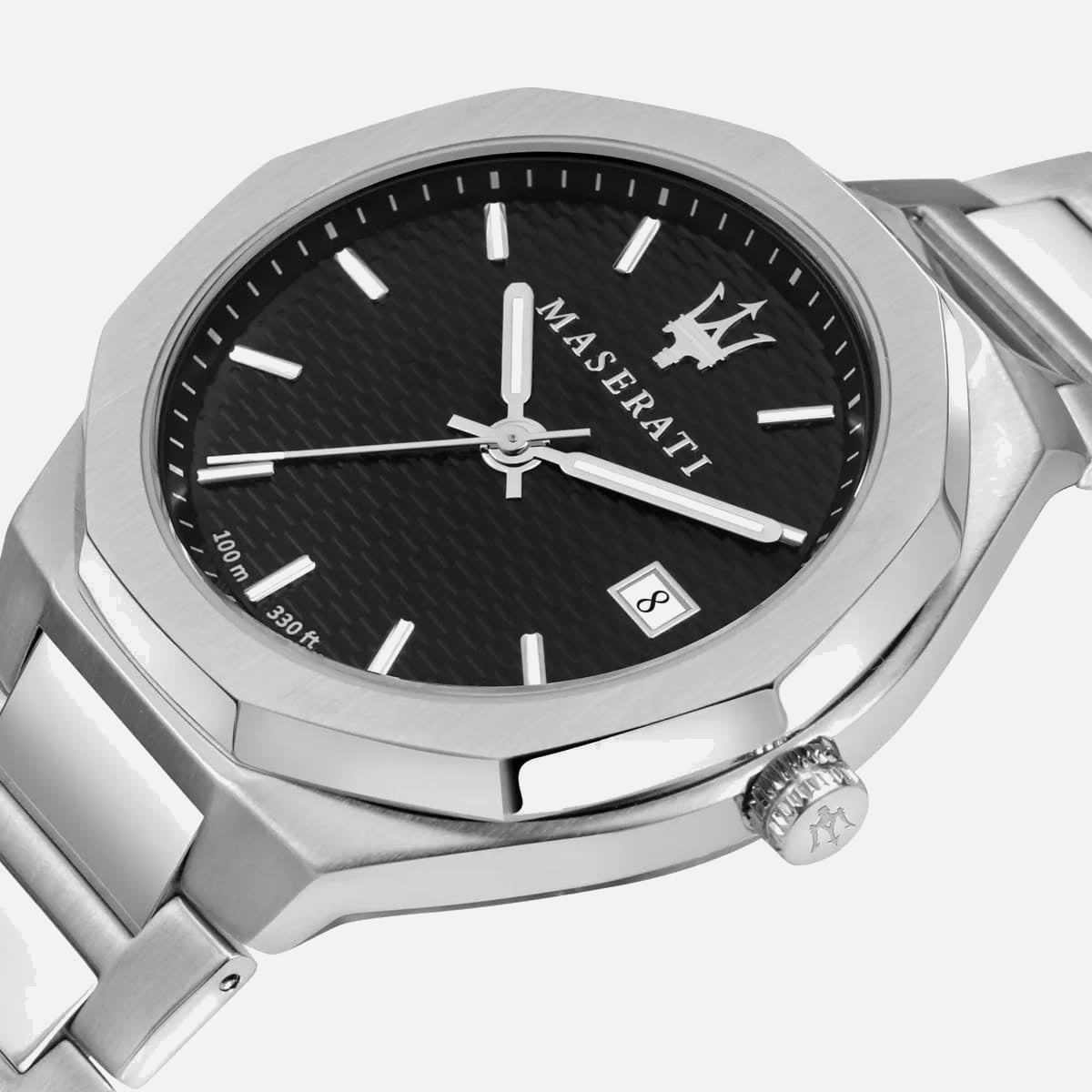 Maserati Stile armbåndsur med sort urskive og stållænke