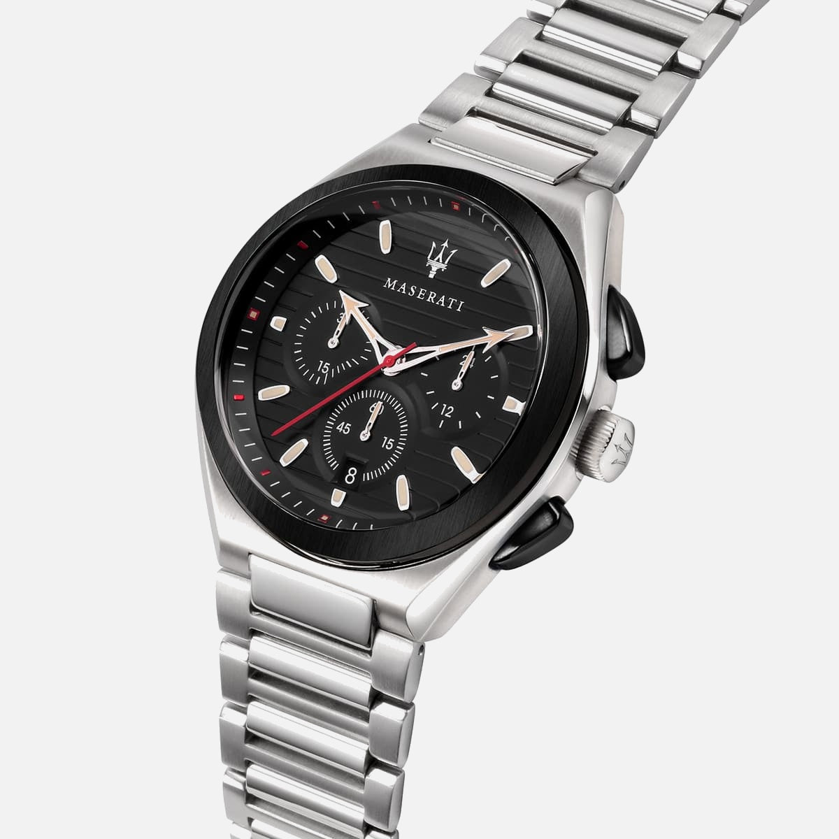 Maserati Triconic armbåndsur med sort urskive og stållænke