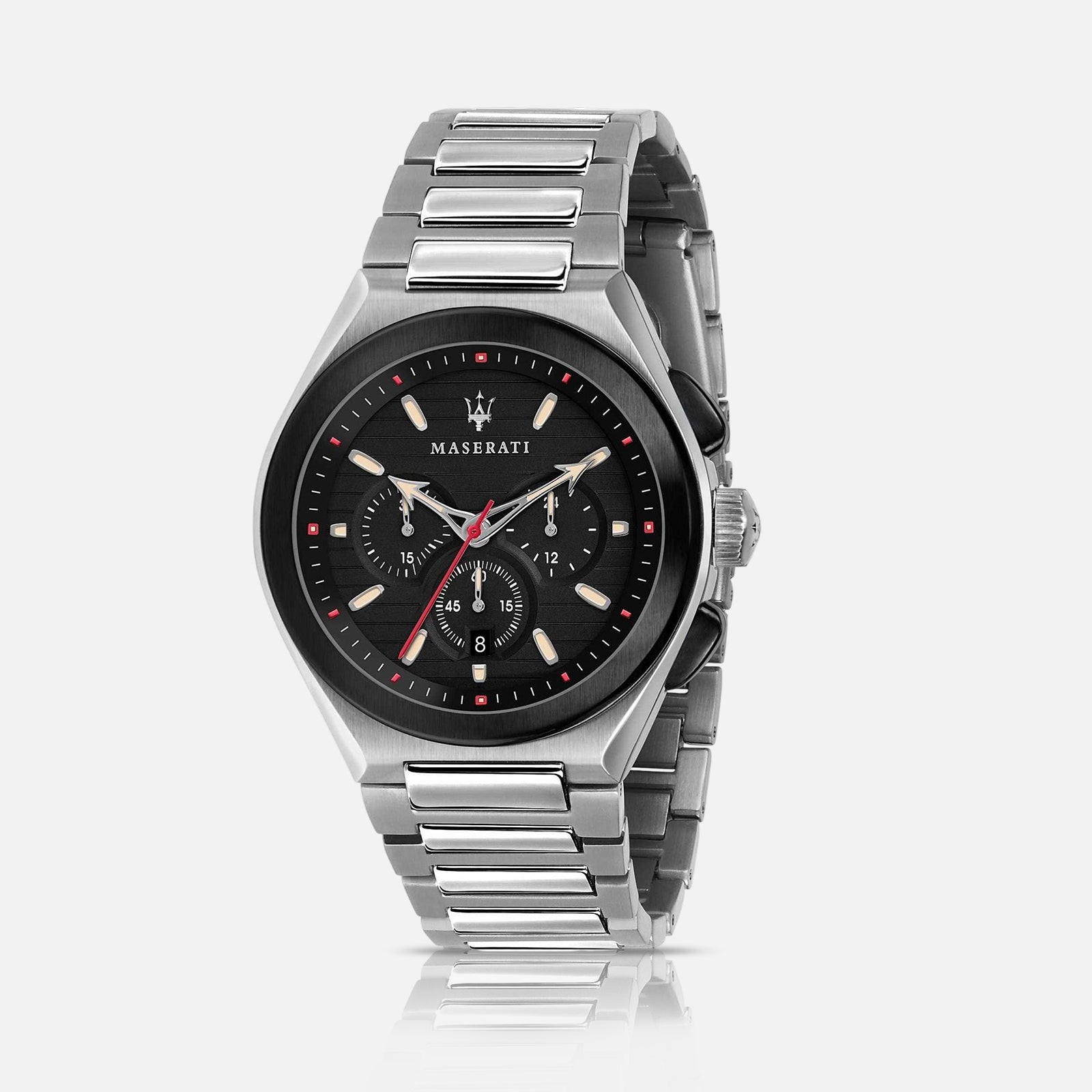 Maserati Triconic armbåndsur i stål med sort urskive og kronograffunktion