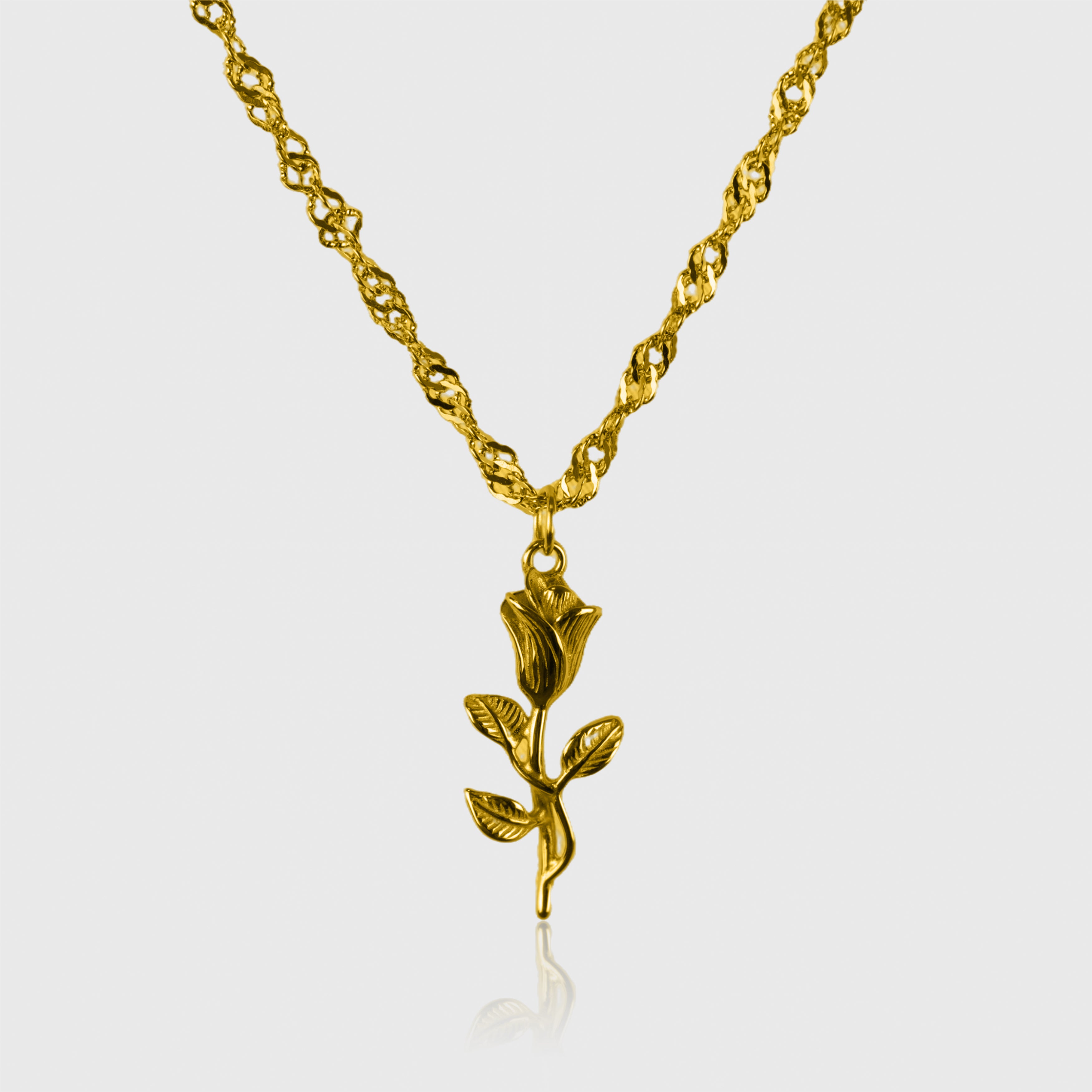 Guldbelagt halskæde med rose vedhæng i 18k guld