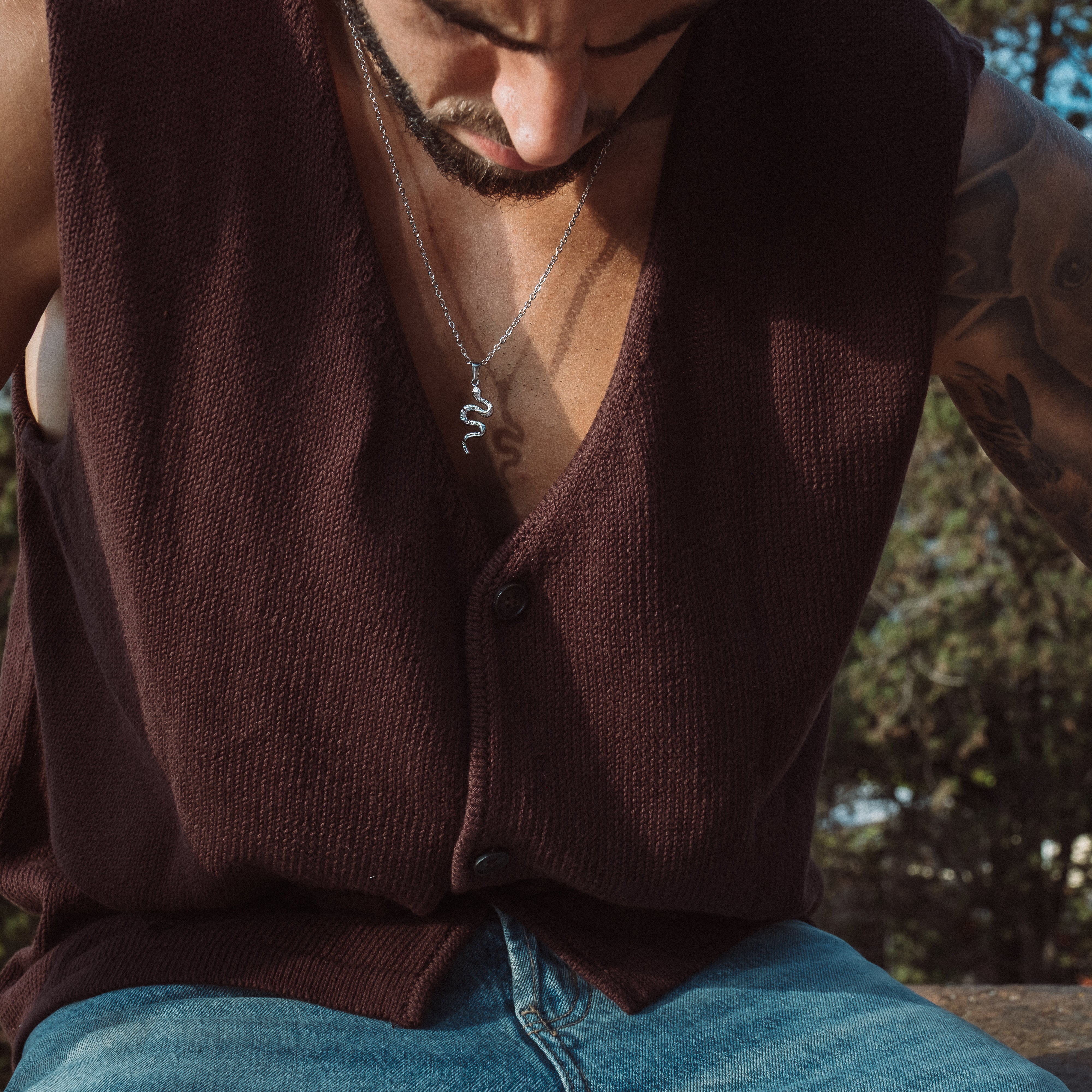 Snake Halskæde - Sølvfarvet