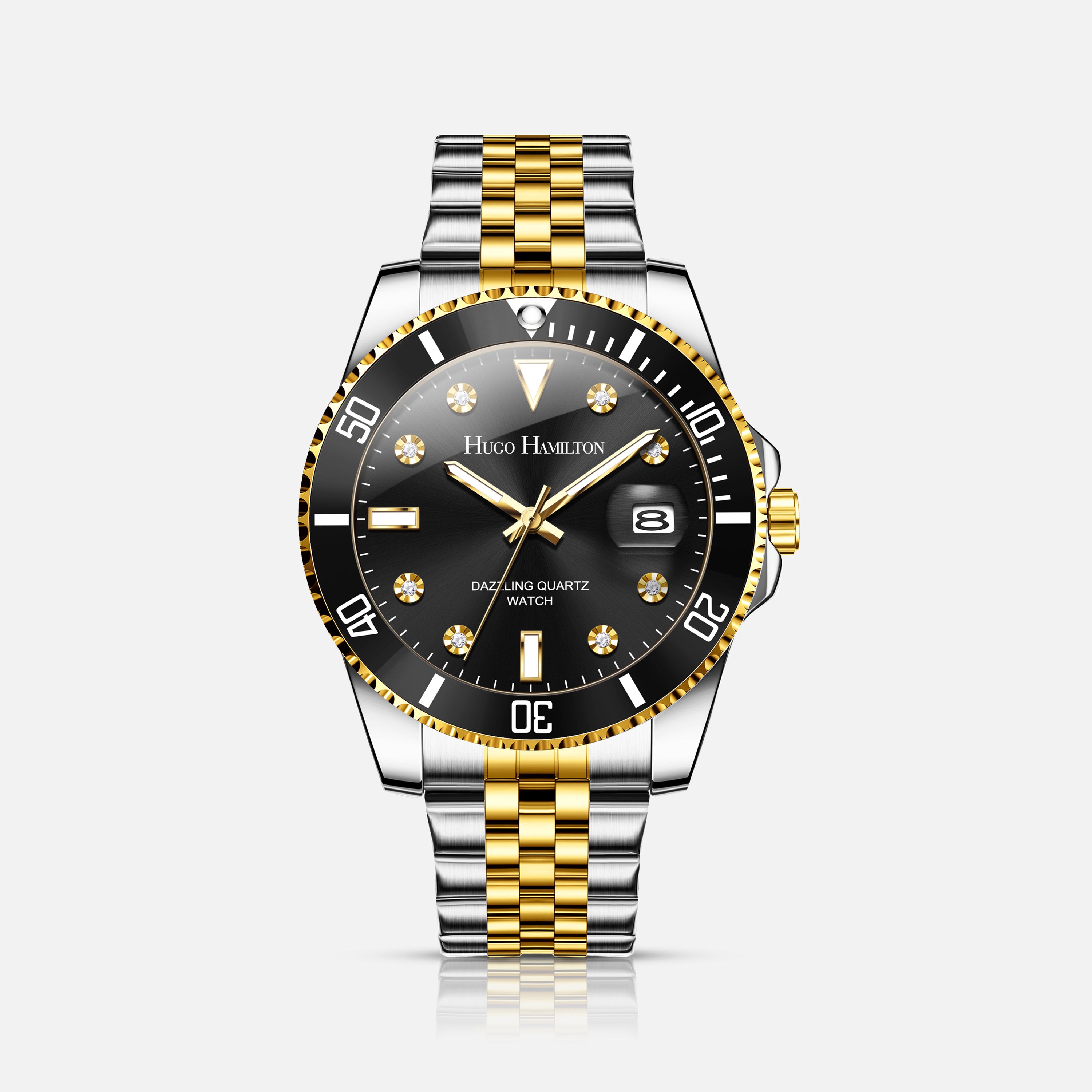 Hugo Hamilton herreur i stål og guld med sort urskive