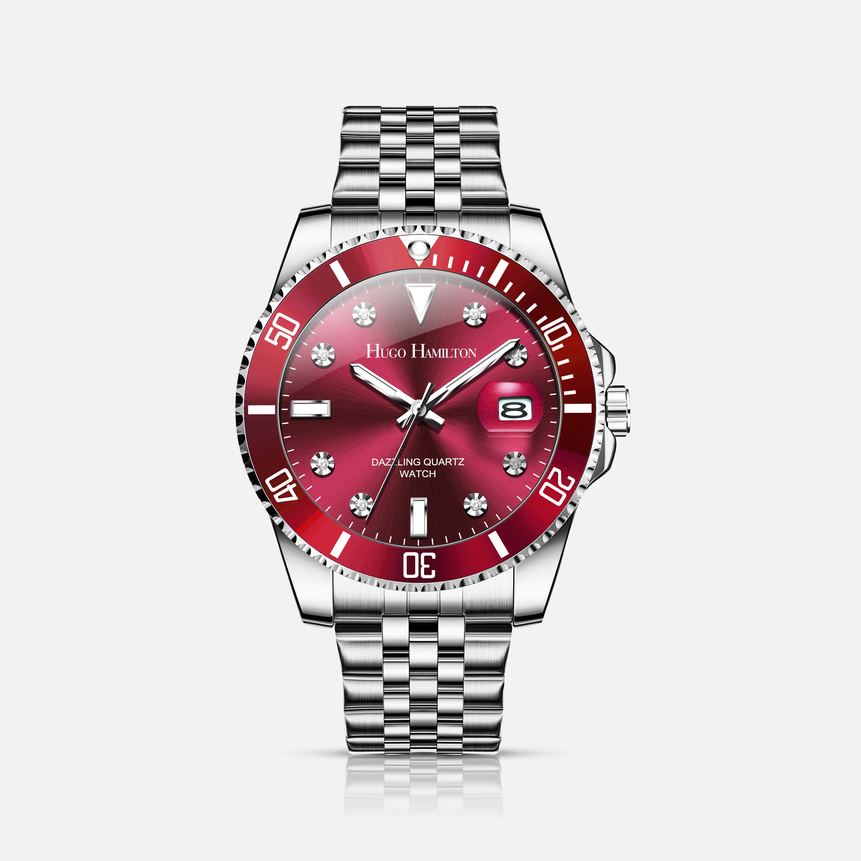 Hugo Hamilton armbåndsur med rød urskive og stållænke