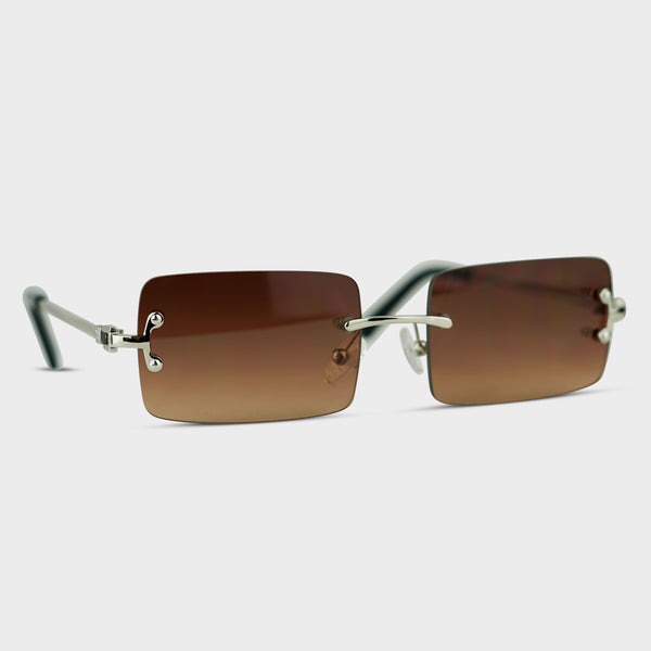 Rektangulære solbriller uden ramme med brune tonede glas