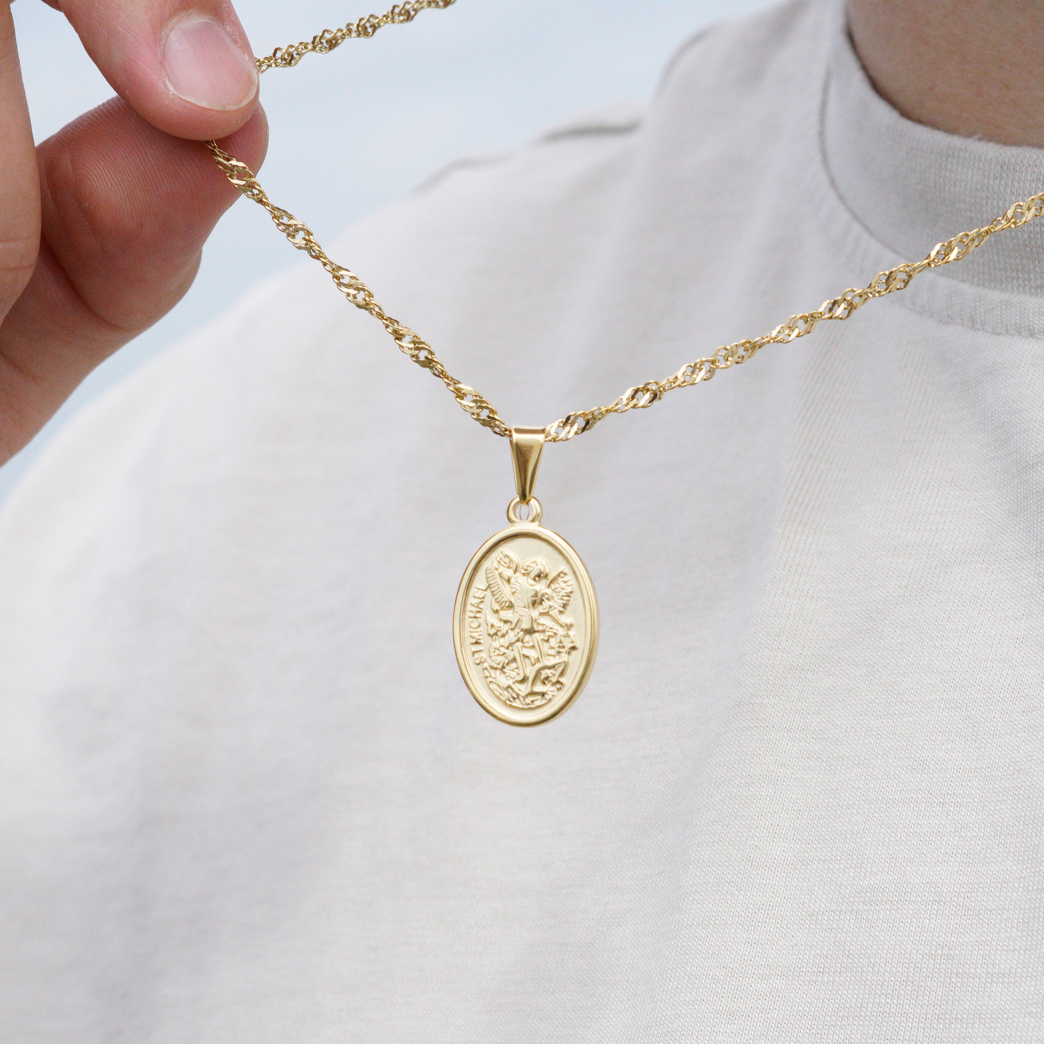 ST. MICHAEL NECKLACE - GOLD TONE