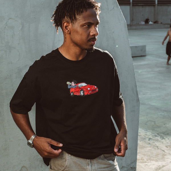 Fadeless Rari Tee sort oversized t-shirt med rød bilprint