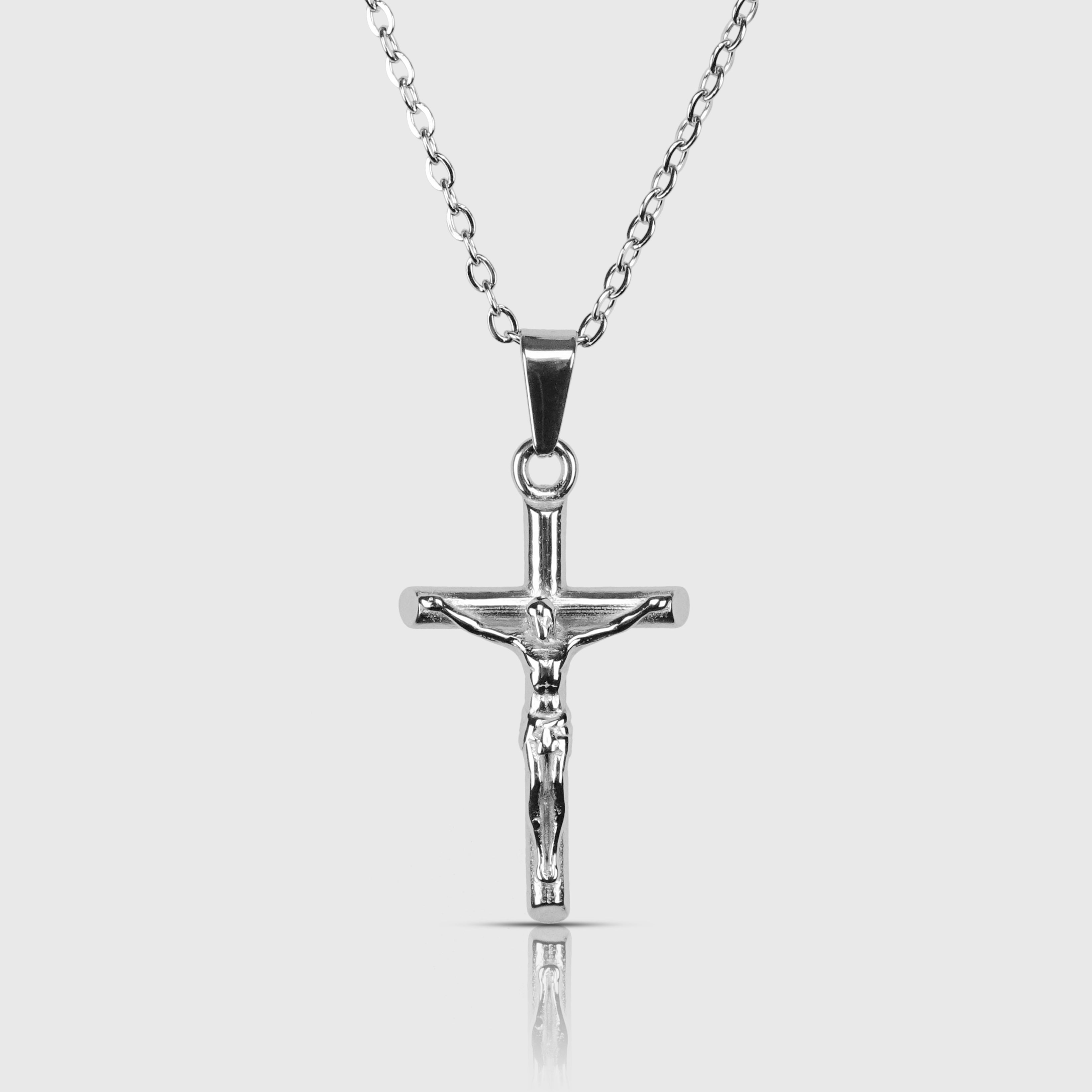 Sølvfarvet kors halskæde med Jesus-figur