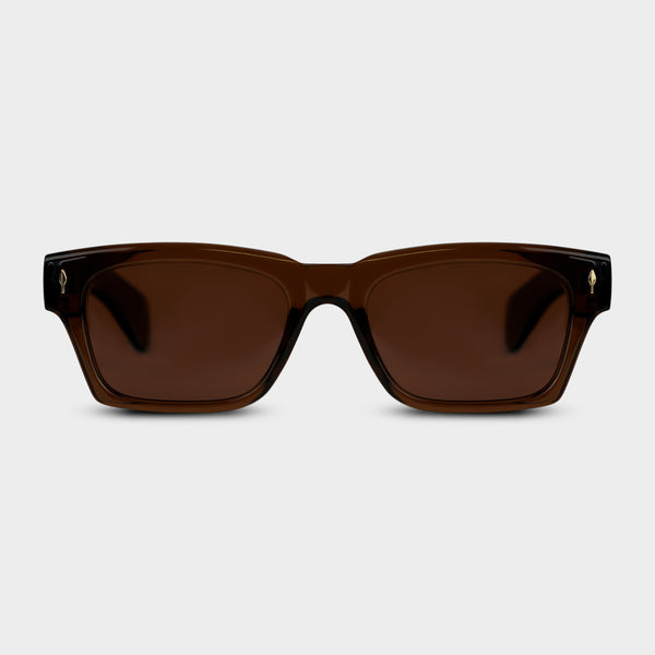 Oscar Hazel solbriller i brun med firkantede glas set forfra