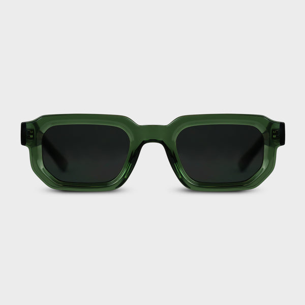 Solbriller William Onyx i grøn med sorte glas set forfra