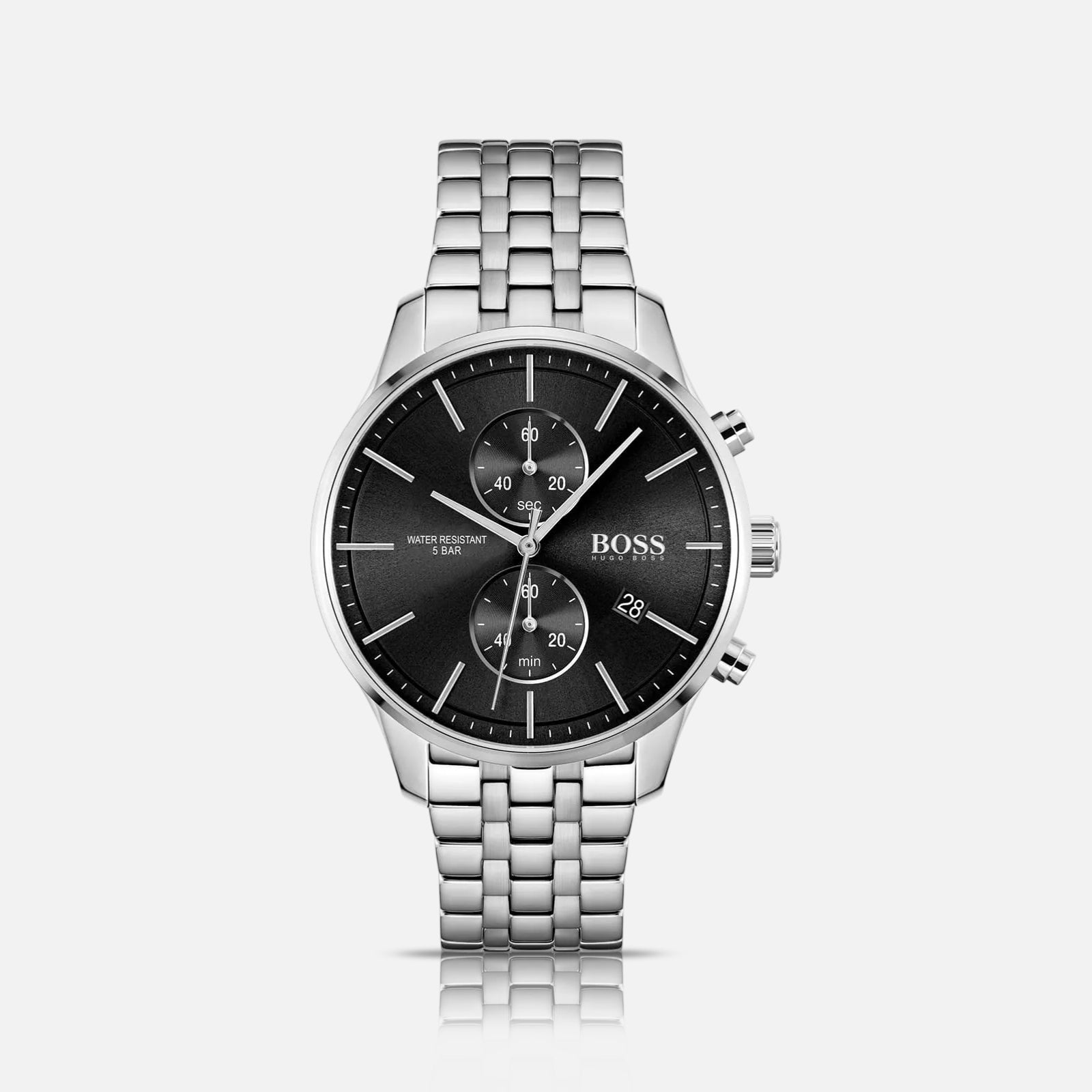 Hugo Boss herreur med sort urskive og stållænke