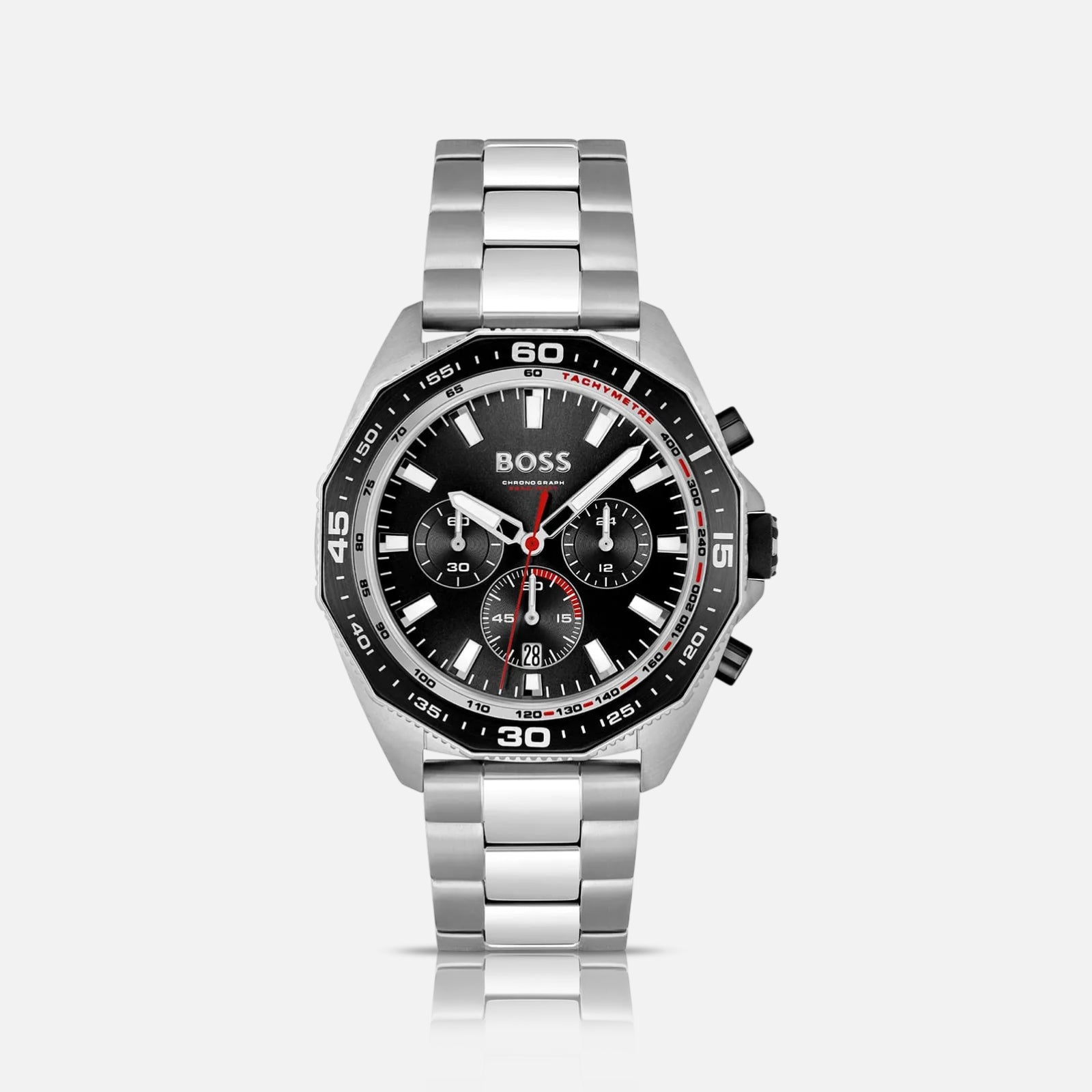 Hugo Boss chronograph armbåndsur i stål med sort urskive