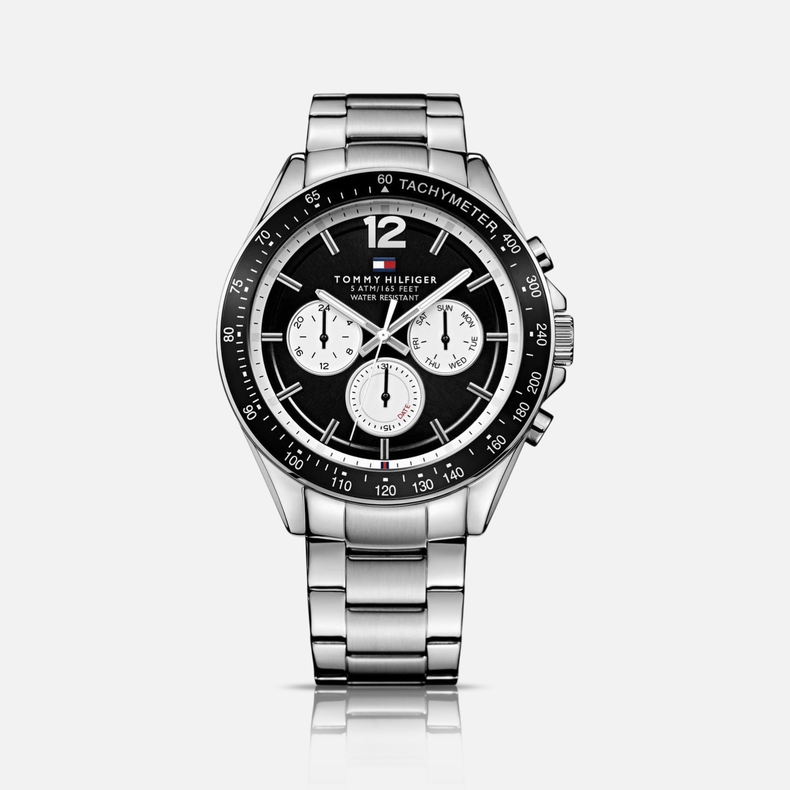 Tommy Hilfiger herreur med sort urskive og stållænke