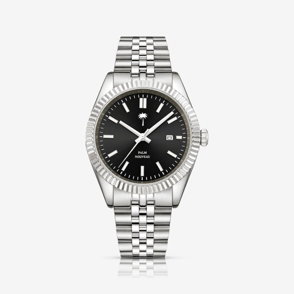 Palm Nouveau ur med sort skiveblack dial og sølvfarvet stål armbånd
