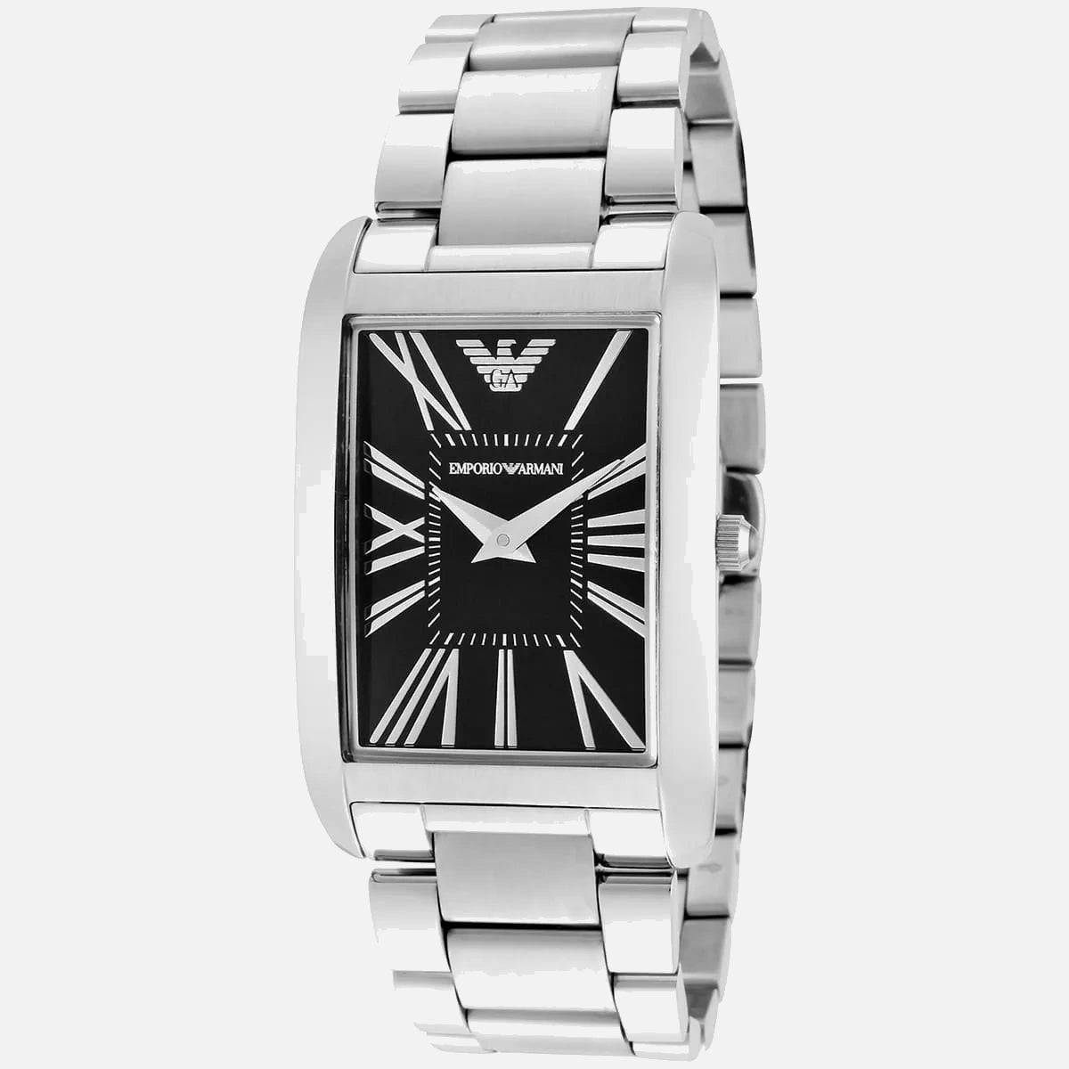 Emporio Armani herreur med sort urskive og stållænke