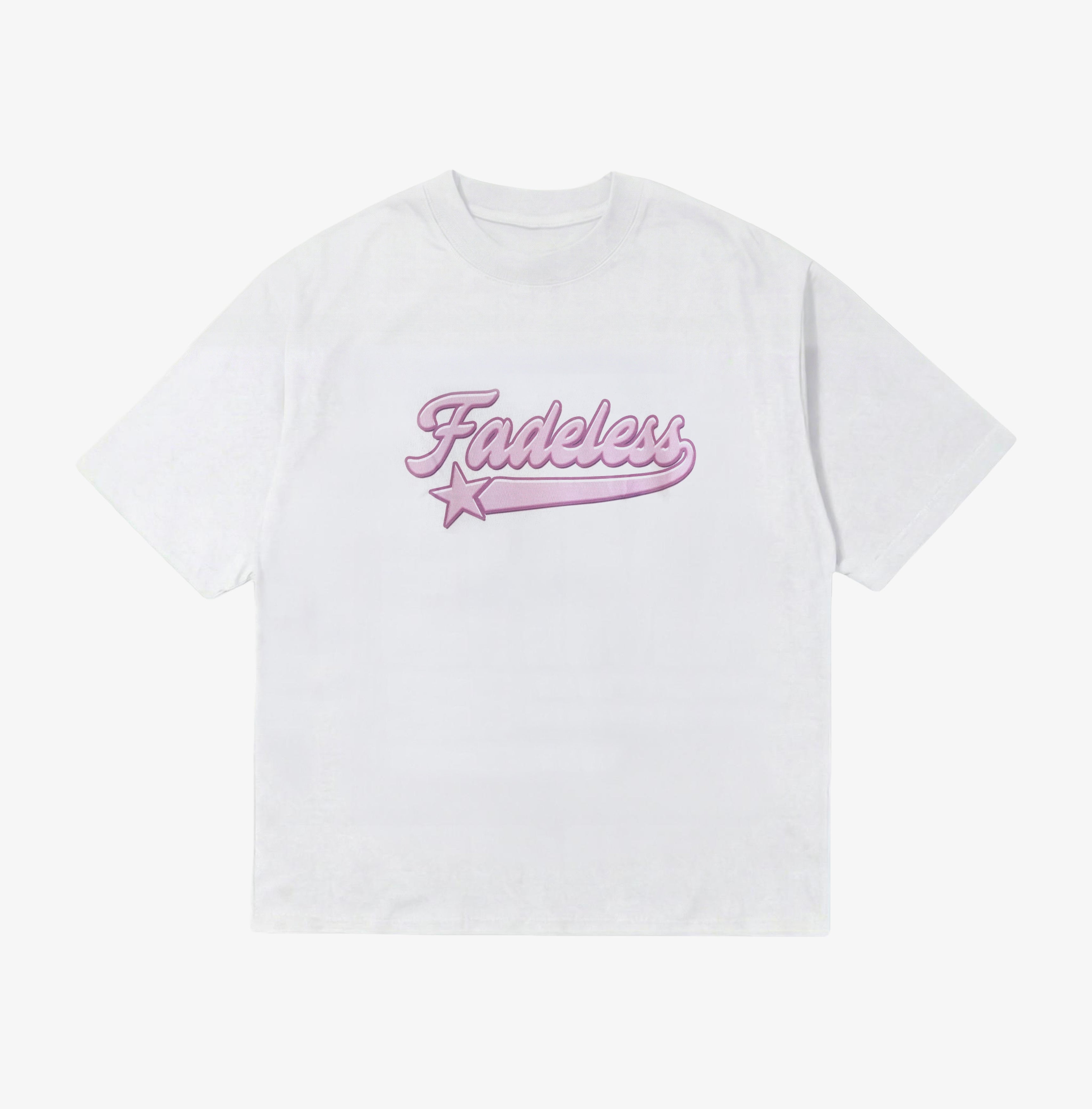 Hvid Box Fit T-shirt med pink "Fadeless" logo og stjerne