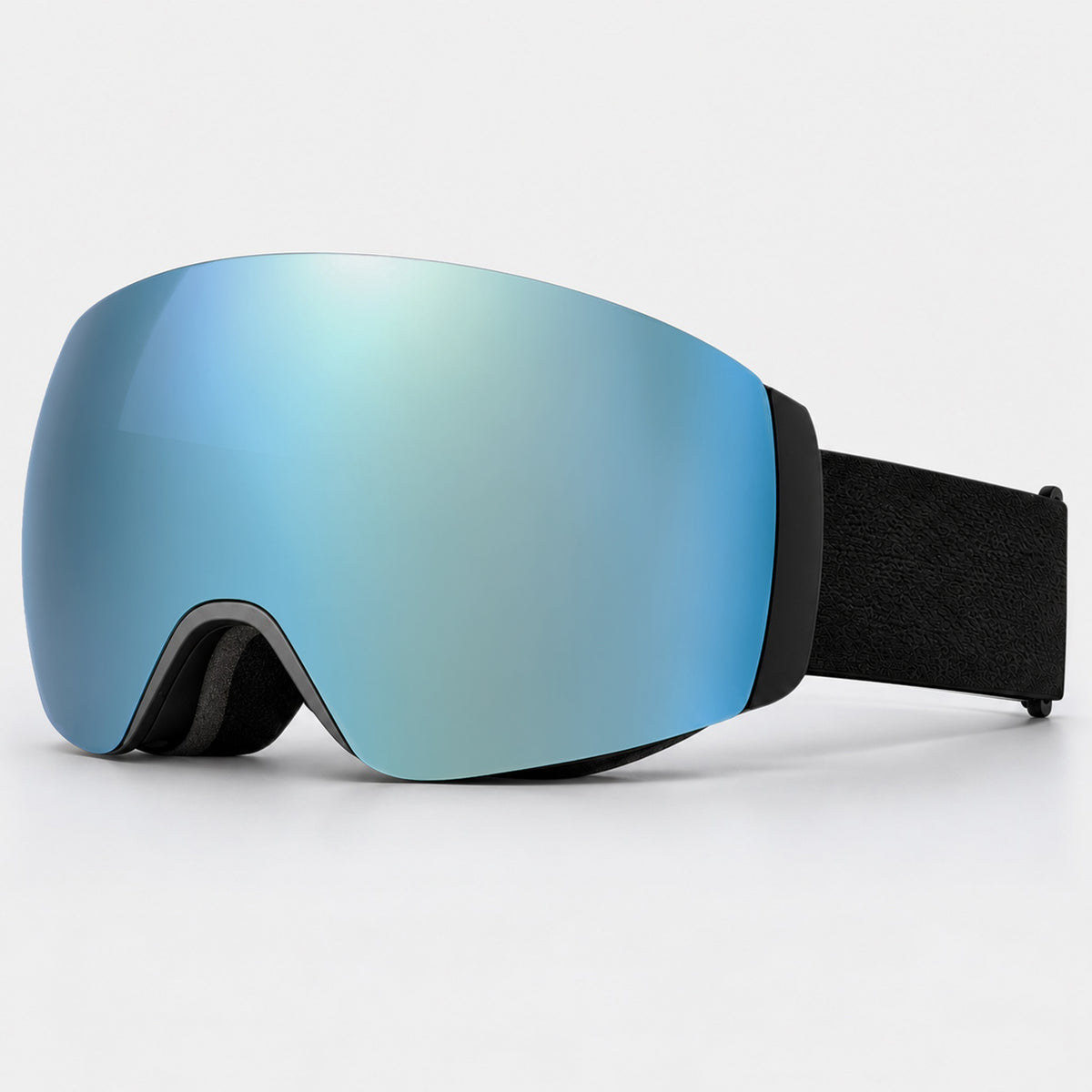 Skibriller med blå spejlglas og sort stofrem
