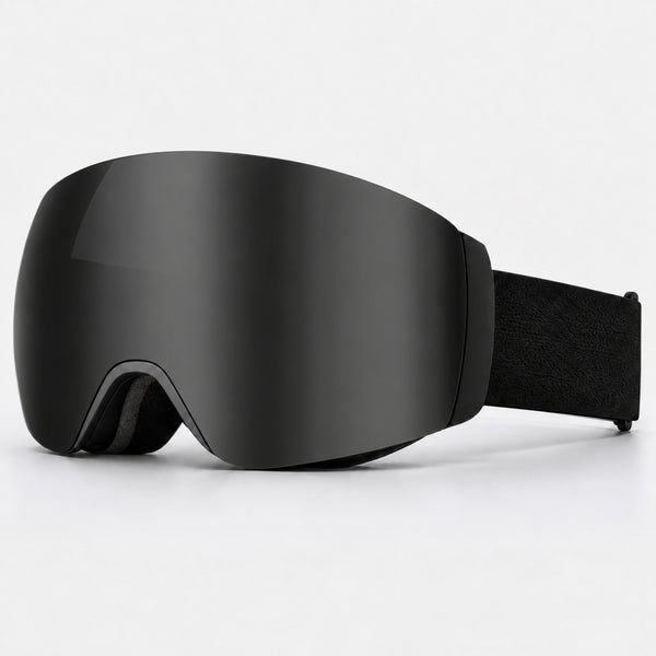 Sort skibrille med spejllinse og sort elastisk strop