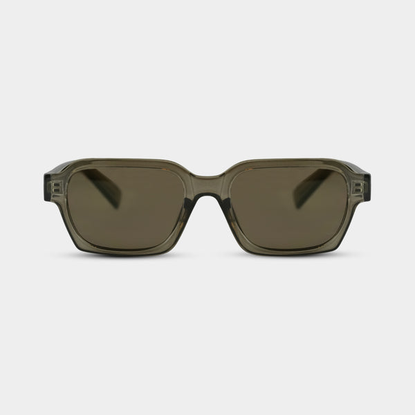 Holger Tea solbriller i beige med rektangulær stel set forfra