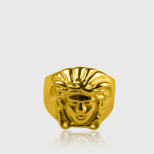 Guldbelagt Medusa ring med markant ansigtsdesign til herre