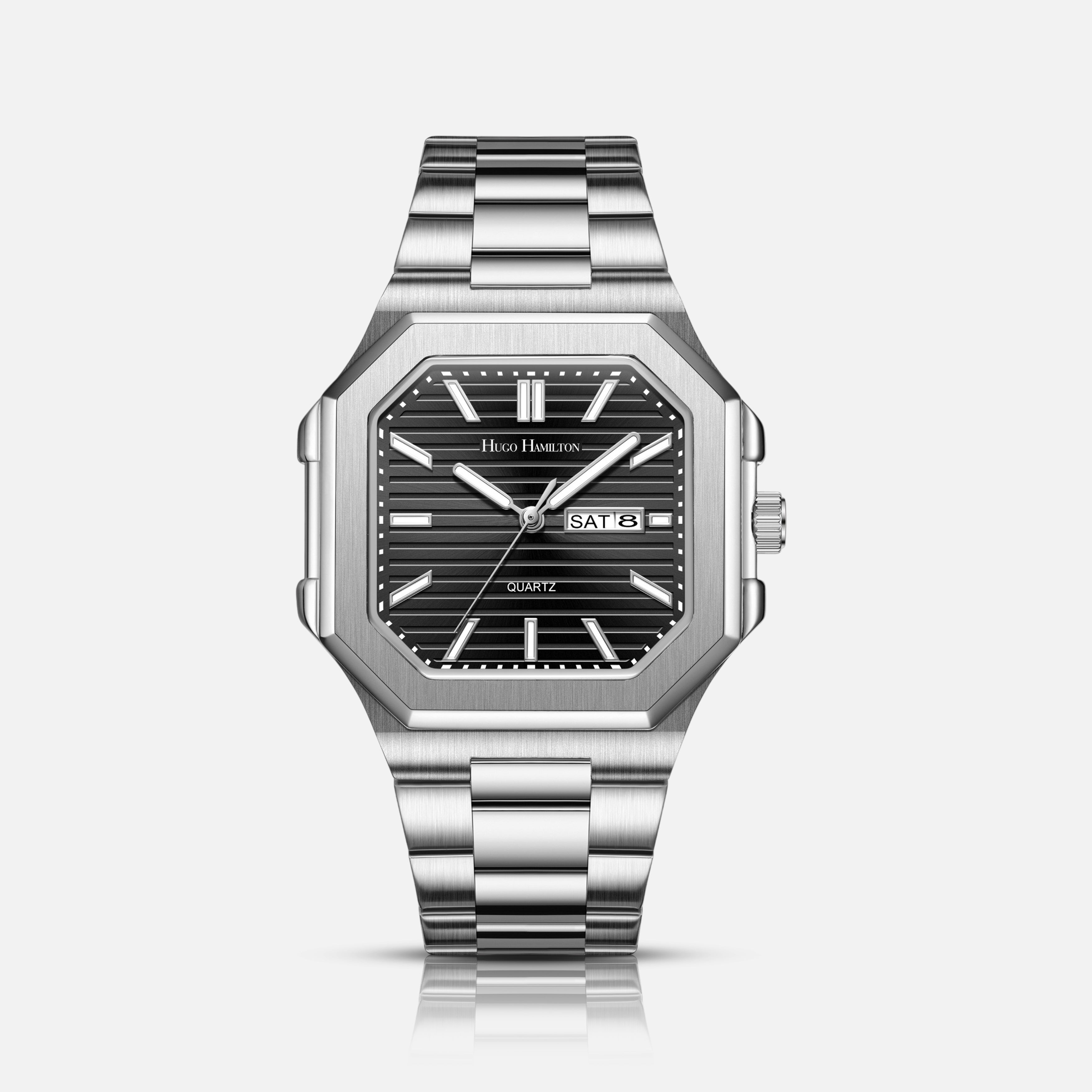 Hugo Hamilton Montclair sort stainless steel quartz ur med metalrem