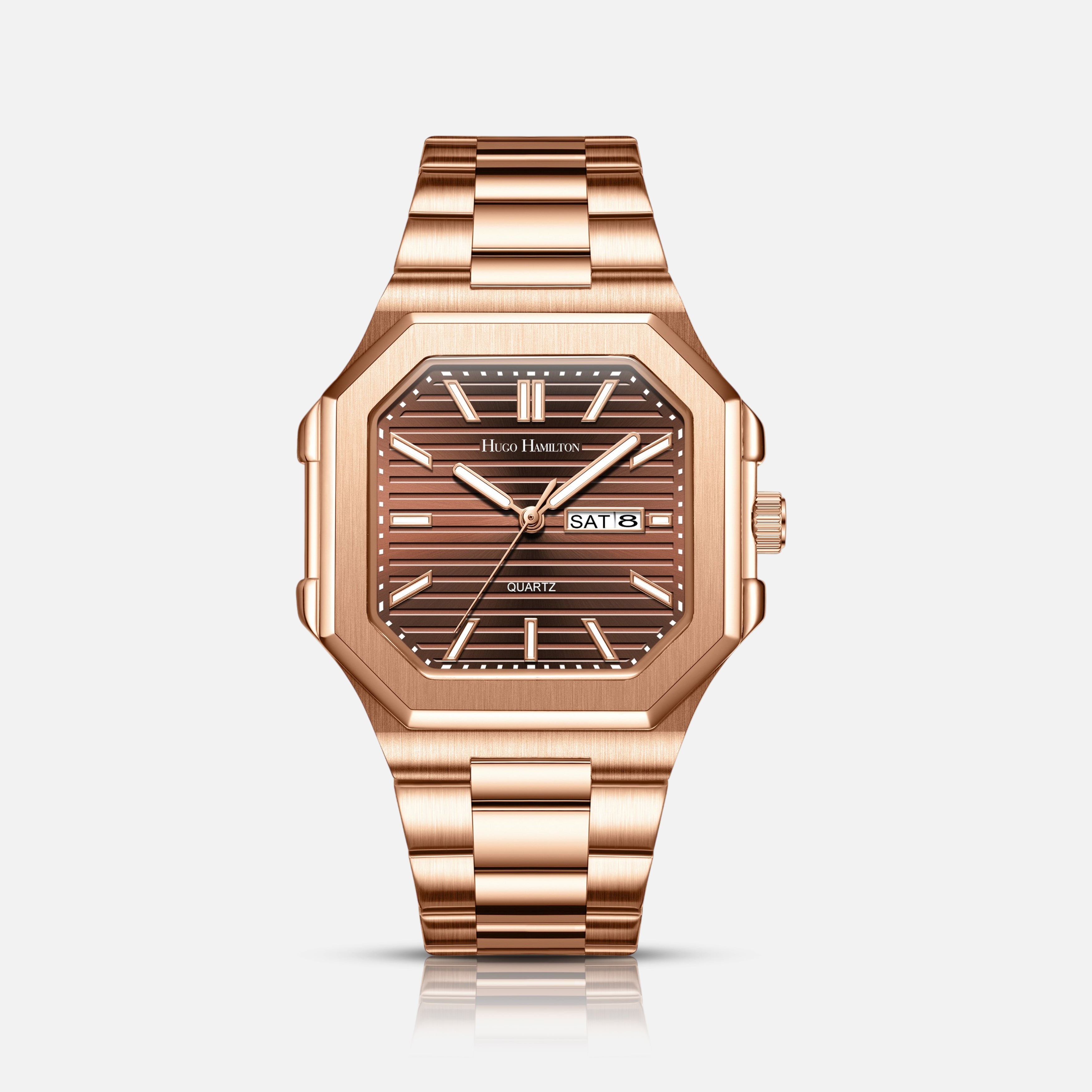 Hugo Hamilton Montclair Mocha armbåndsur i roséguld med metalrem