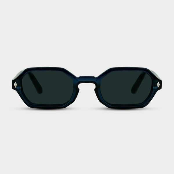 Solbriller Noah Royal i blå med sekskantede glas set forfra