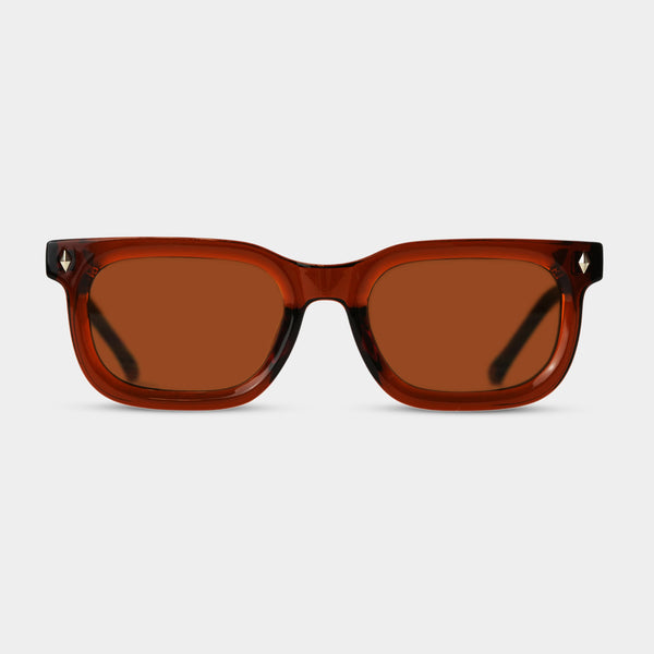 Fadeless Oliver Hazel solbriller med brunt glas og transparent rød stel