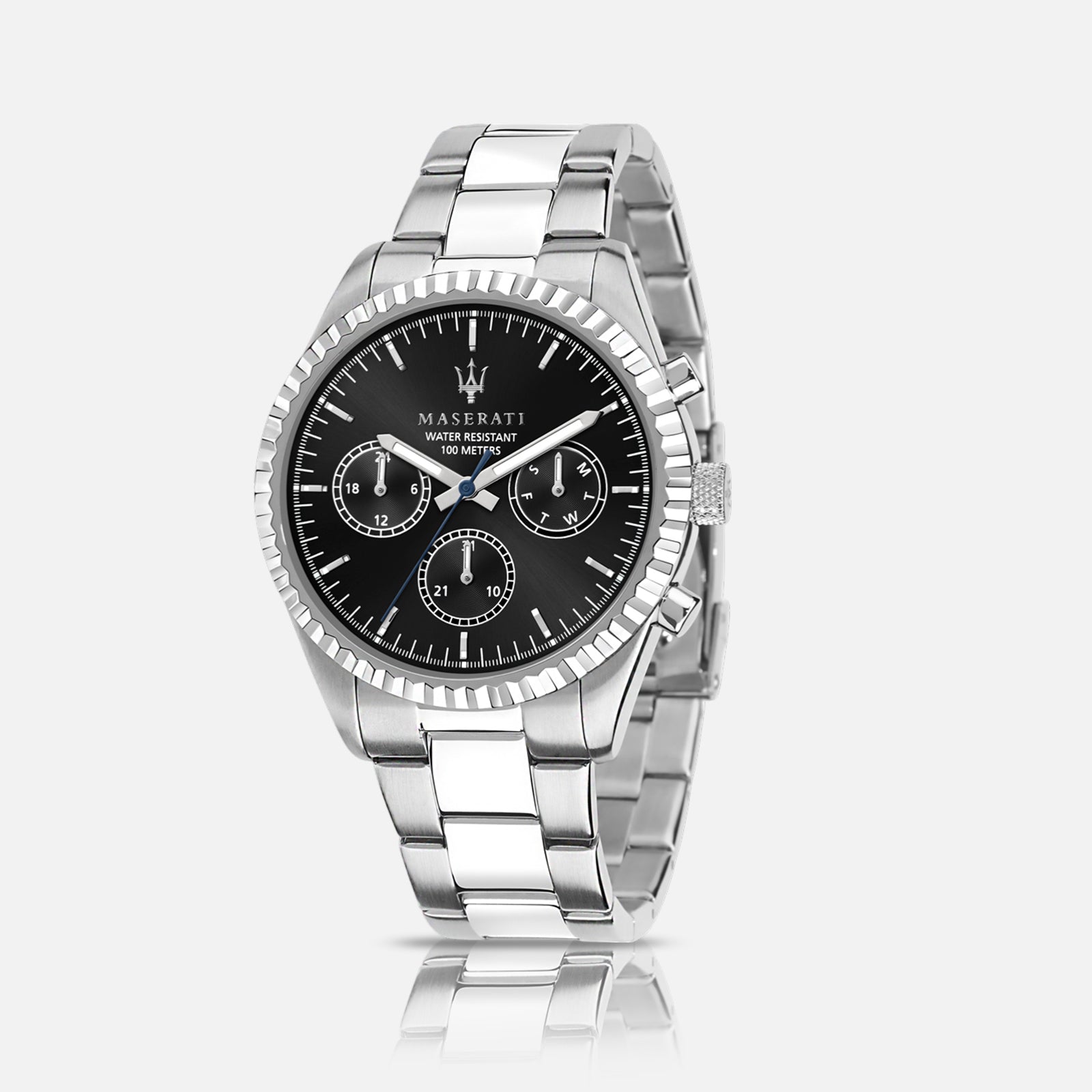 Maserati Competizione herreur med sort urskive og stållænke