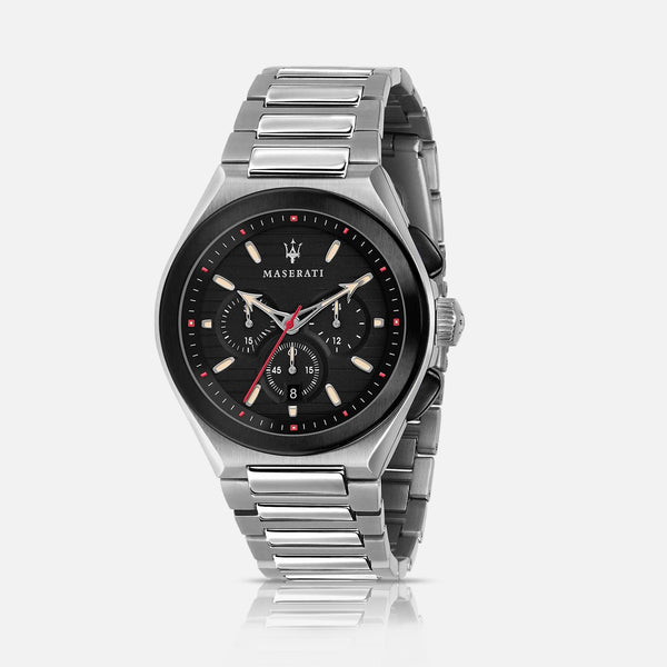 Maserati Triconic armbåndsur i stål med sort urskive og kronograffunktion