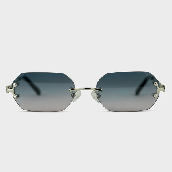 Kantløse solbriller med blågrå gradient glas og sølvstel