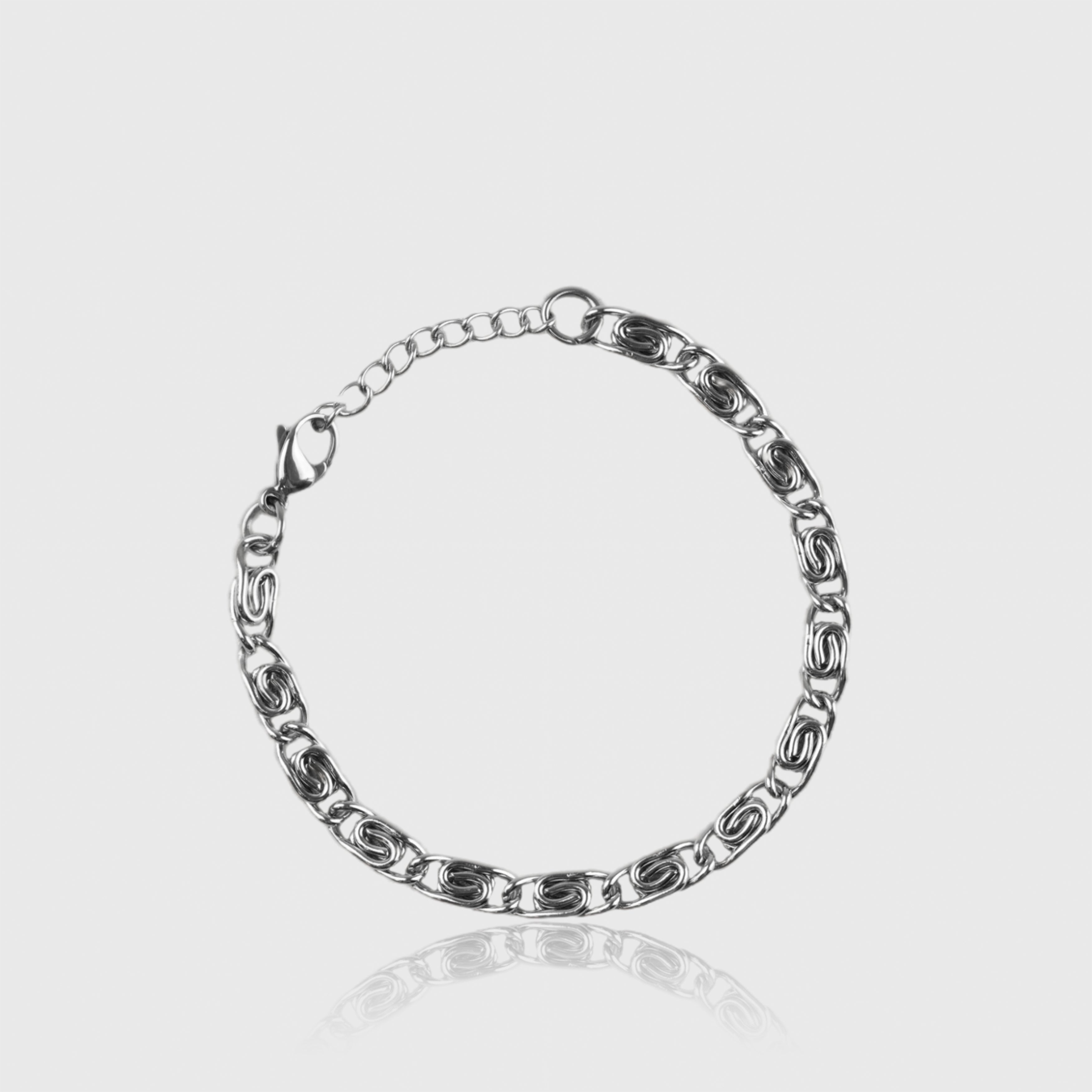 Sølv herrearmbånd med dekorativ kæde i rustfrit stål