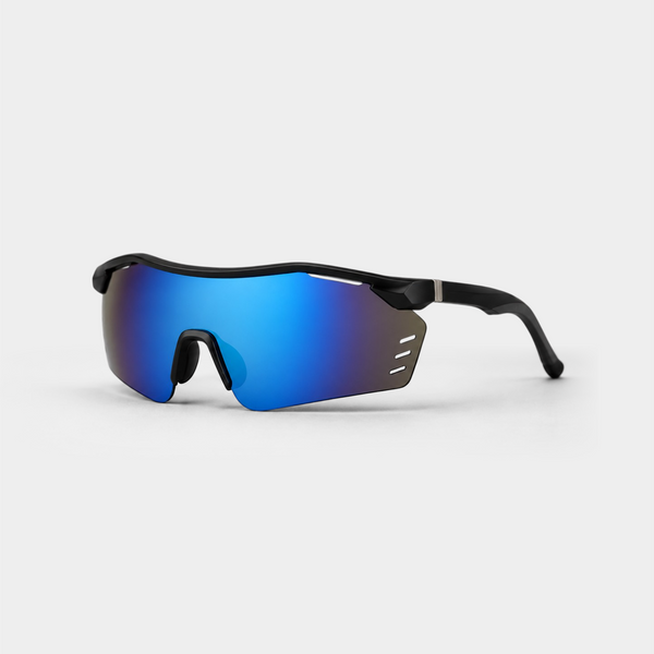 Strava Midnight sportssolbriller med blå spejlet glas og sort stel