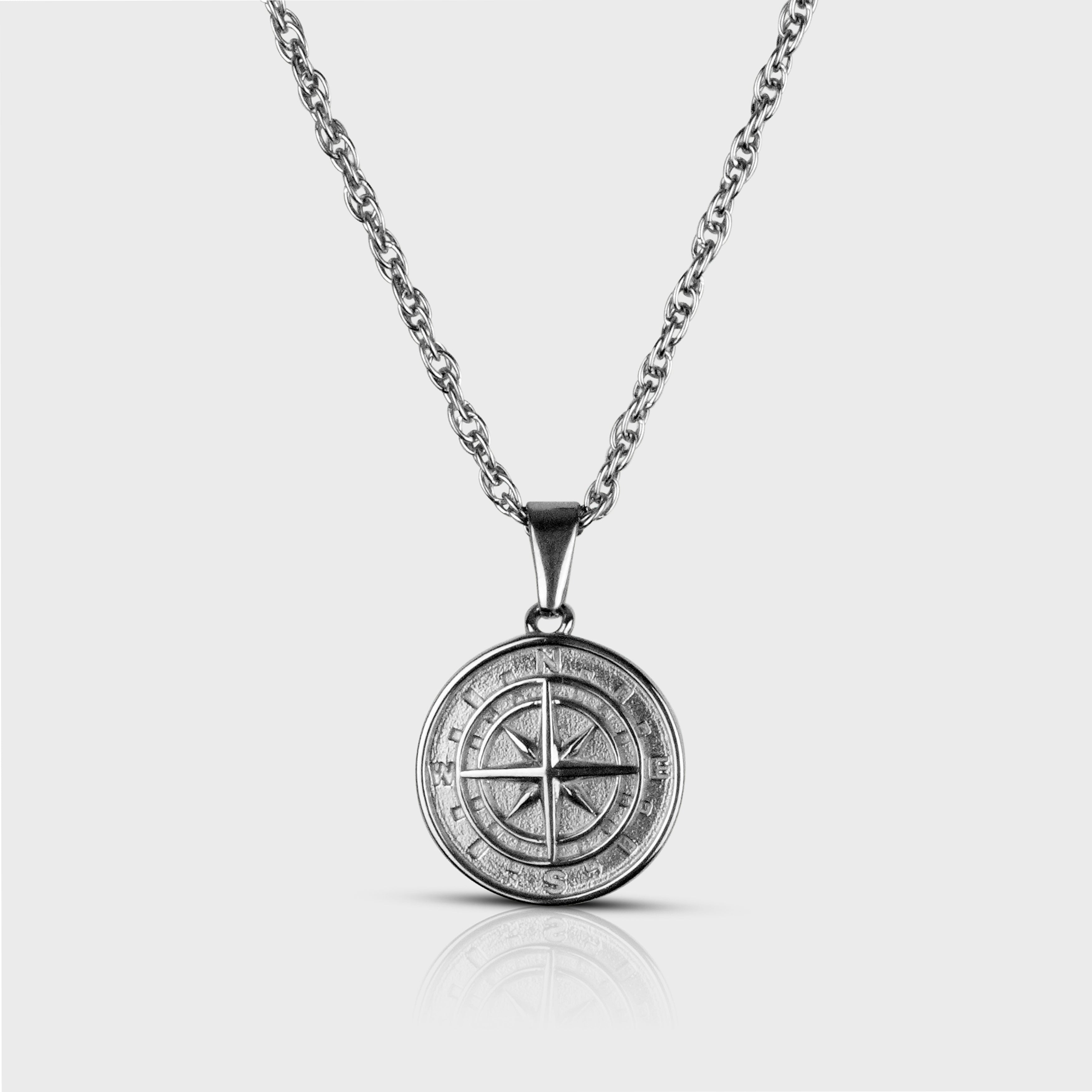 COMPASS NECKLACE - SILVER TONE