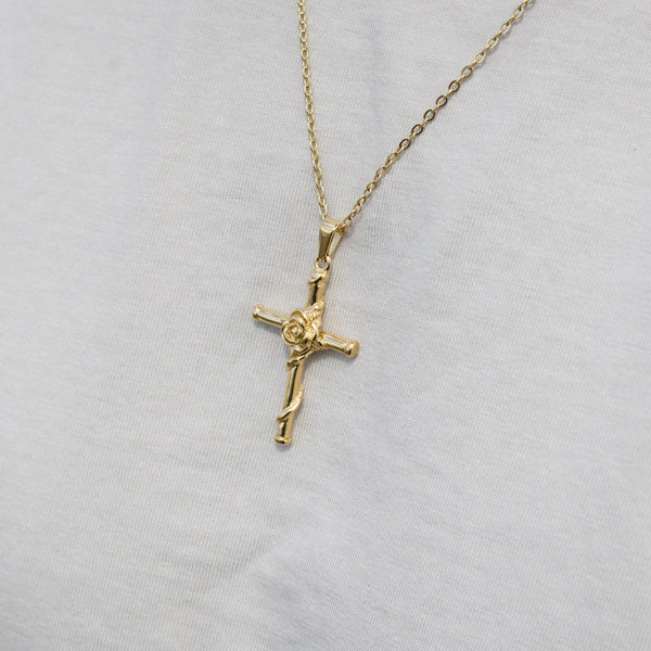 Rose Cross Halskæde - 18k Guldbelagt