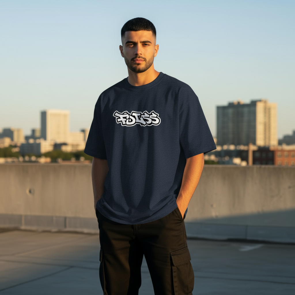 Emission Tee Box Fit - Navy/Hvid