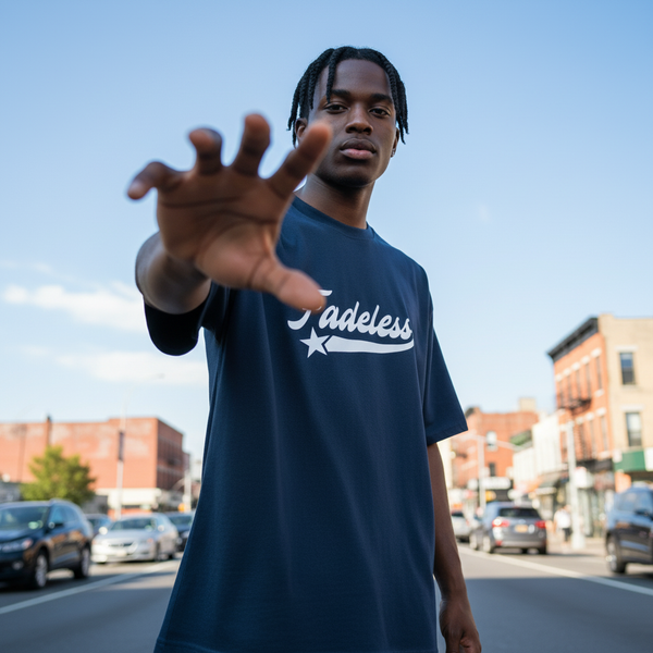 Star Tee Box Fit - Navy/Hvid