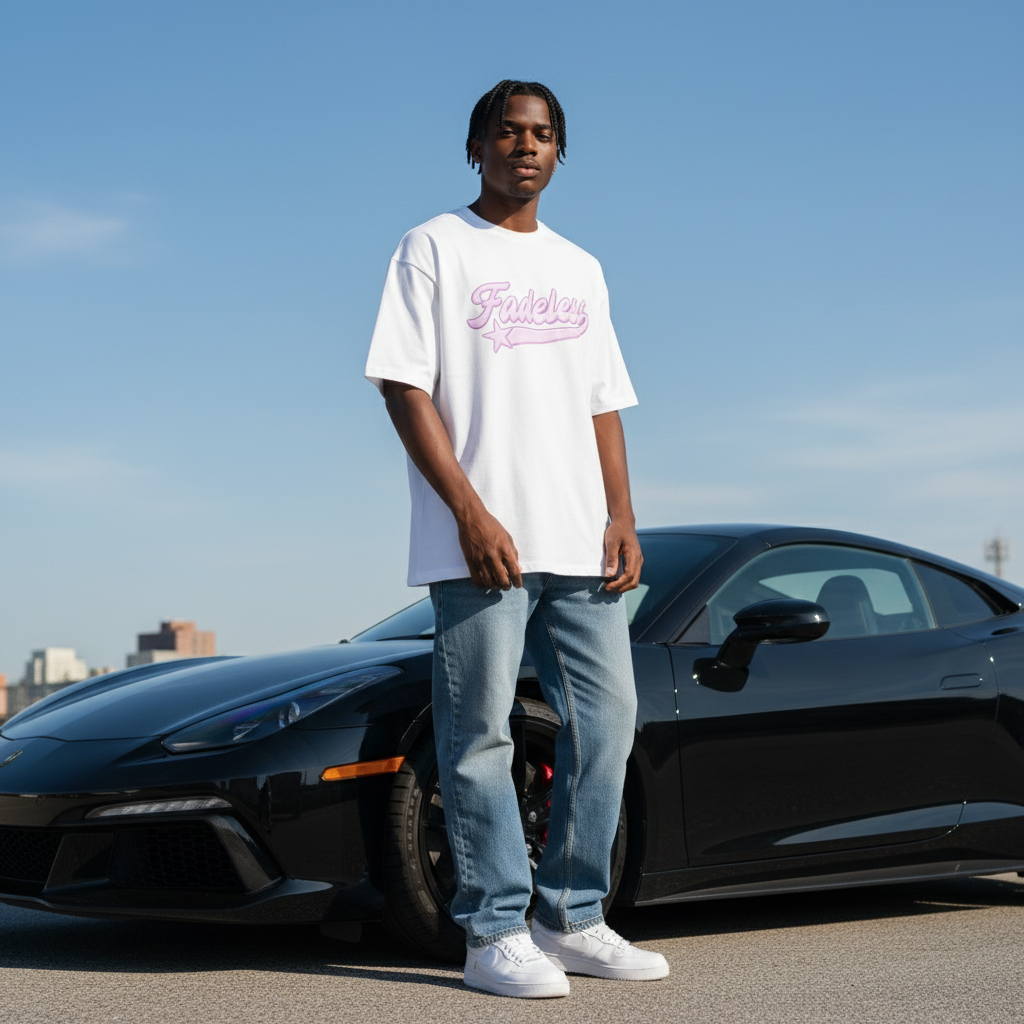 Star Tee Box Fit - Hvid/Pink