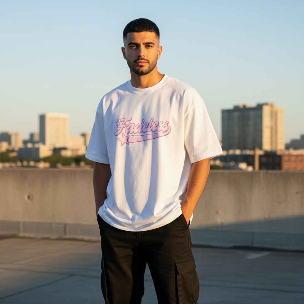 Star Tee Box Fit - Hvid/Pink