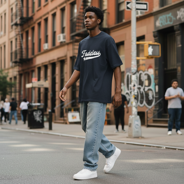 Emission Tee Box Fit - Navy/Hvid