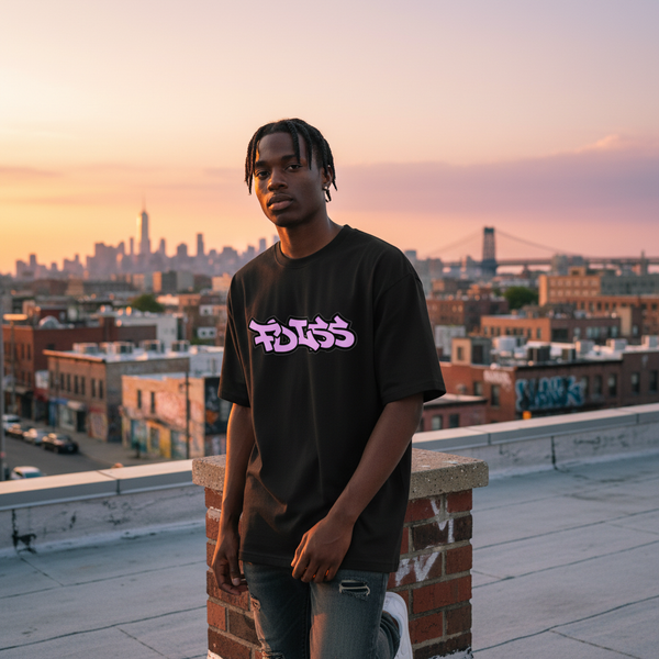 Emission Tee Box Fit - Sort/Pink