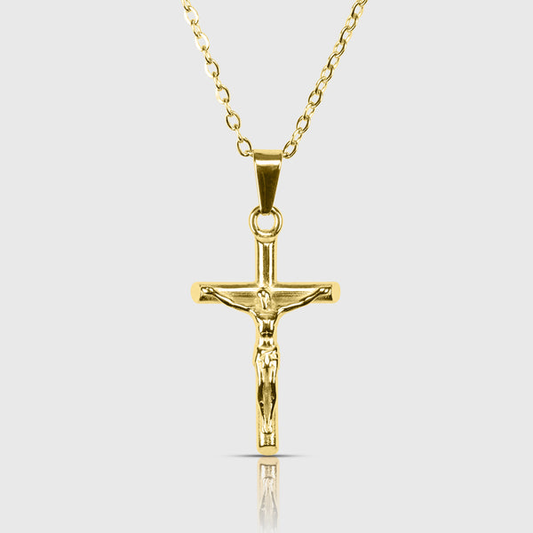 Guldbelagt kors halskæde med Jesus figur